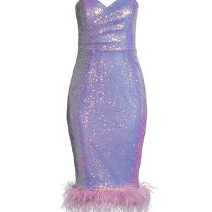 Lavish Sequined Bandeau Midi-Dress Size 12